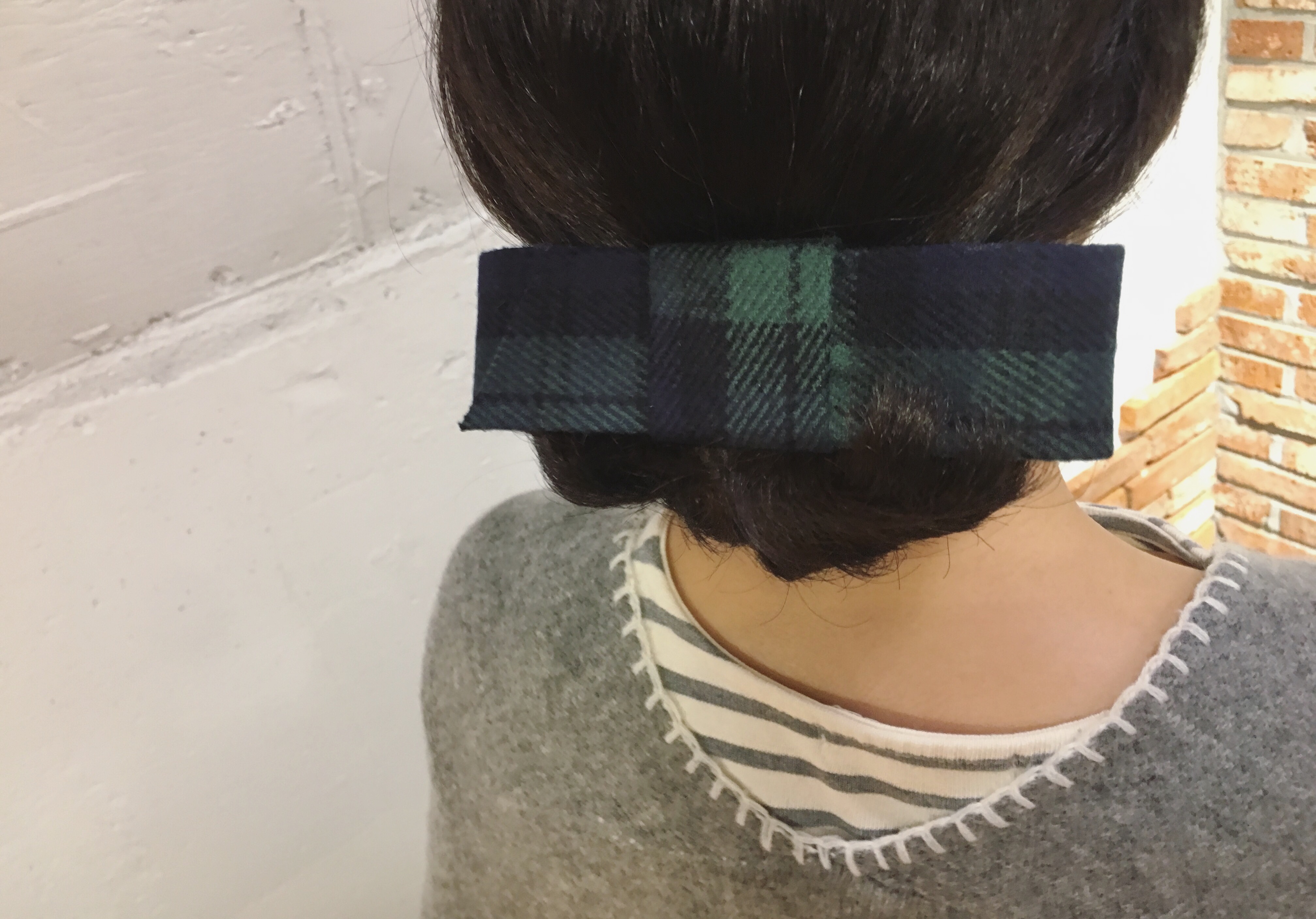 Hair Accessories Green check wool ribbon pin Handm