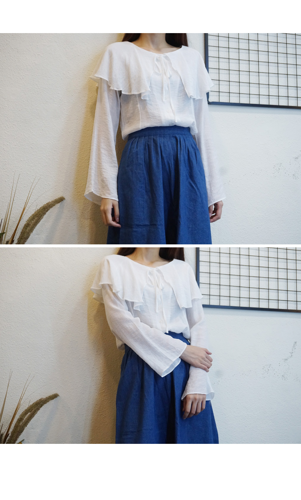 Denim Long flared banding skirt a line Mid Pleated