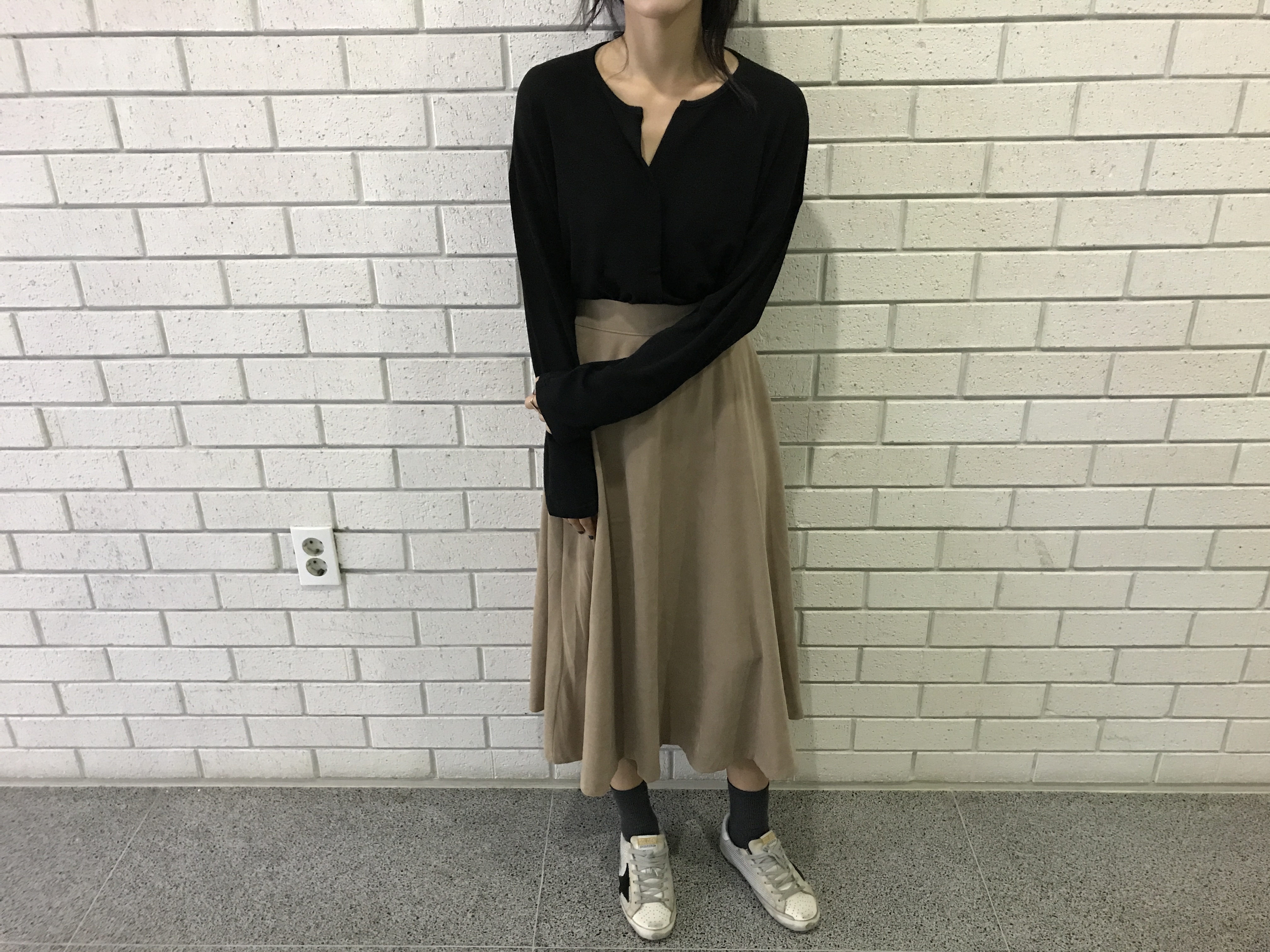 Suede Flare skirt Winter skirt Pleated check Long 