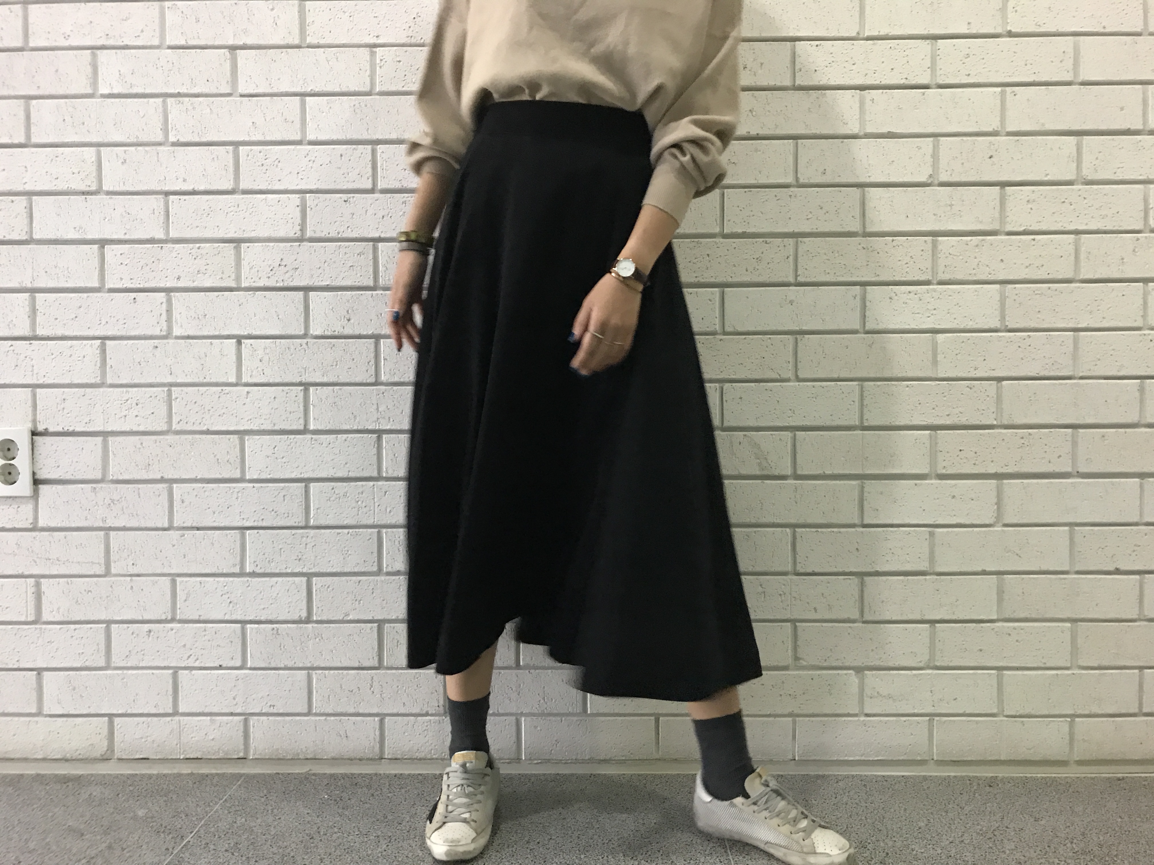 Suede Flare skirt Winter skirt Pleated check Long 
