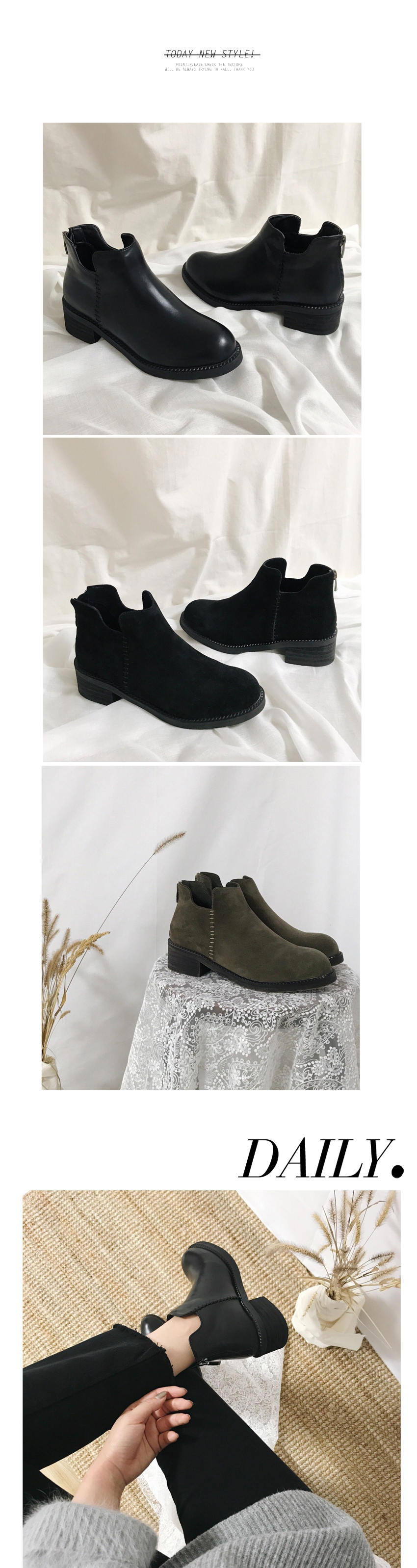 Natural cowhide leather boots Ankle mid-heeled tax