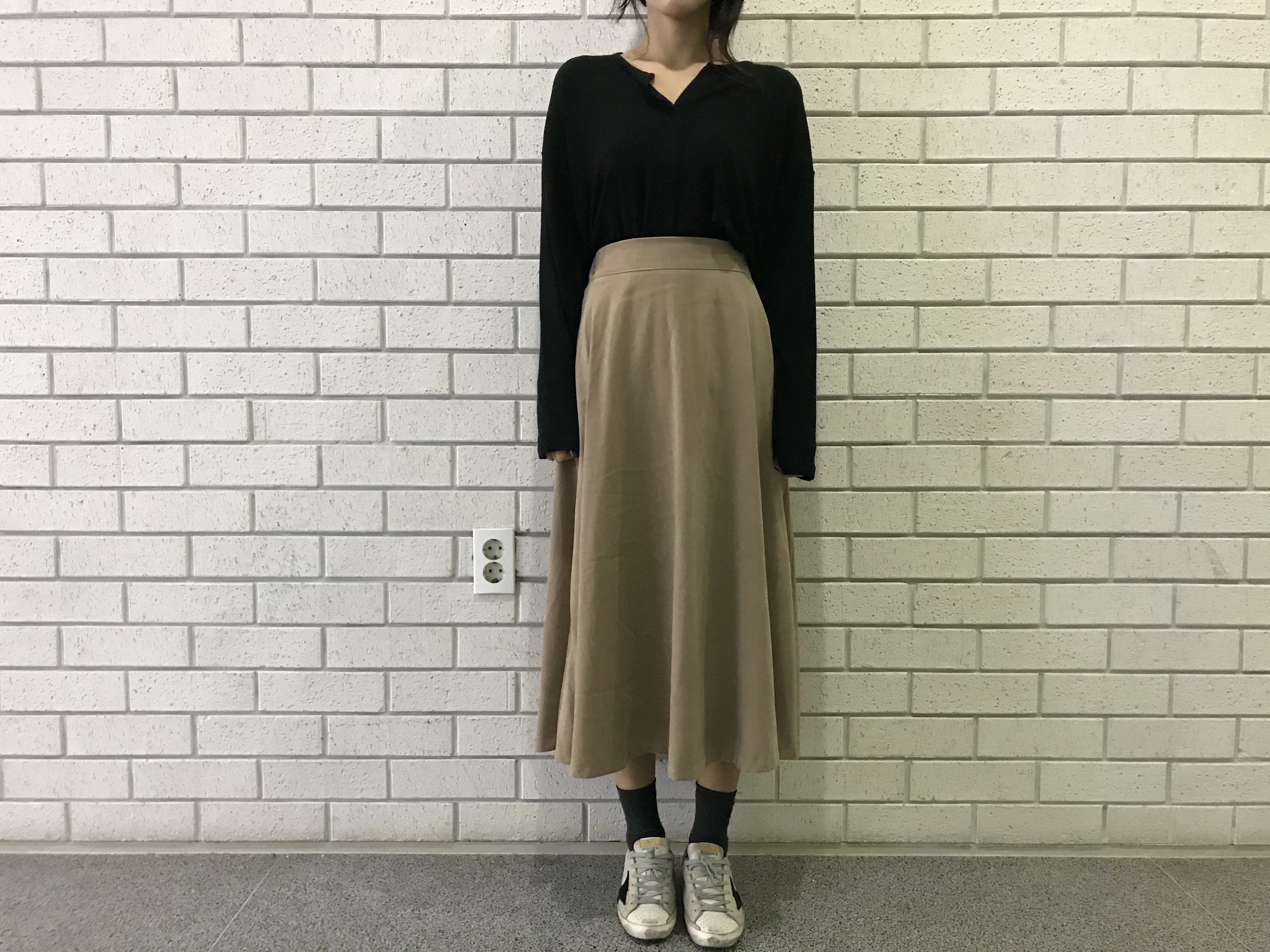 Suede Flare skirt Winter skirt Pleated check Long 