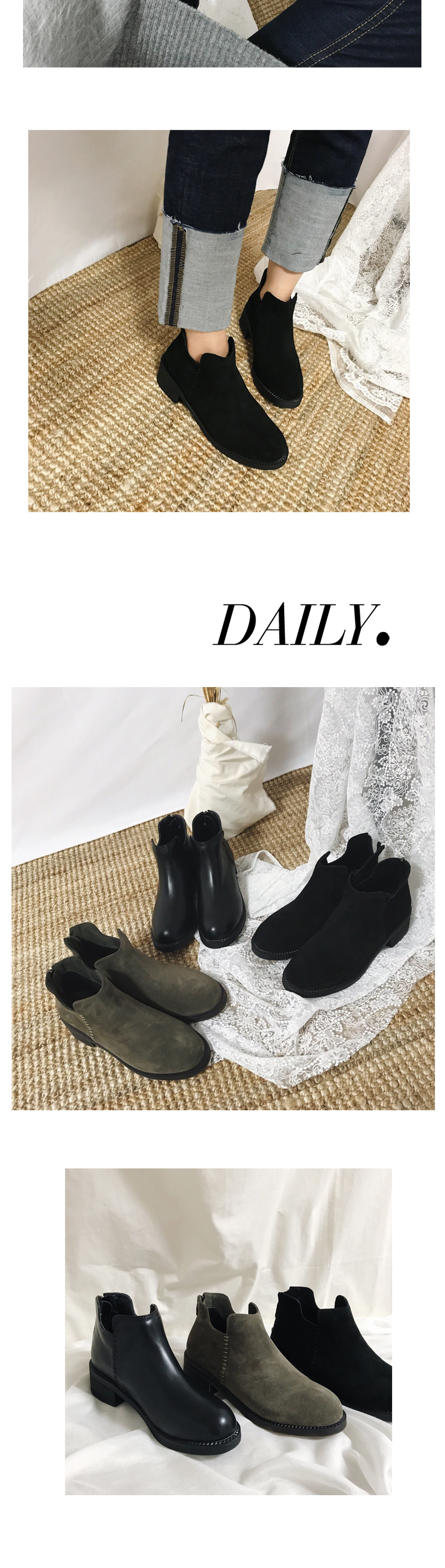 Natural cowhide leather boots Ankle mid-heeled tax