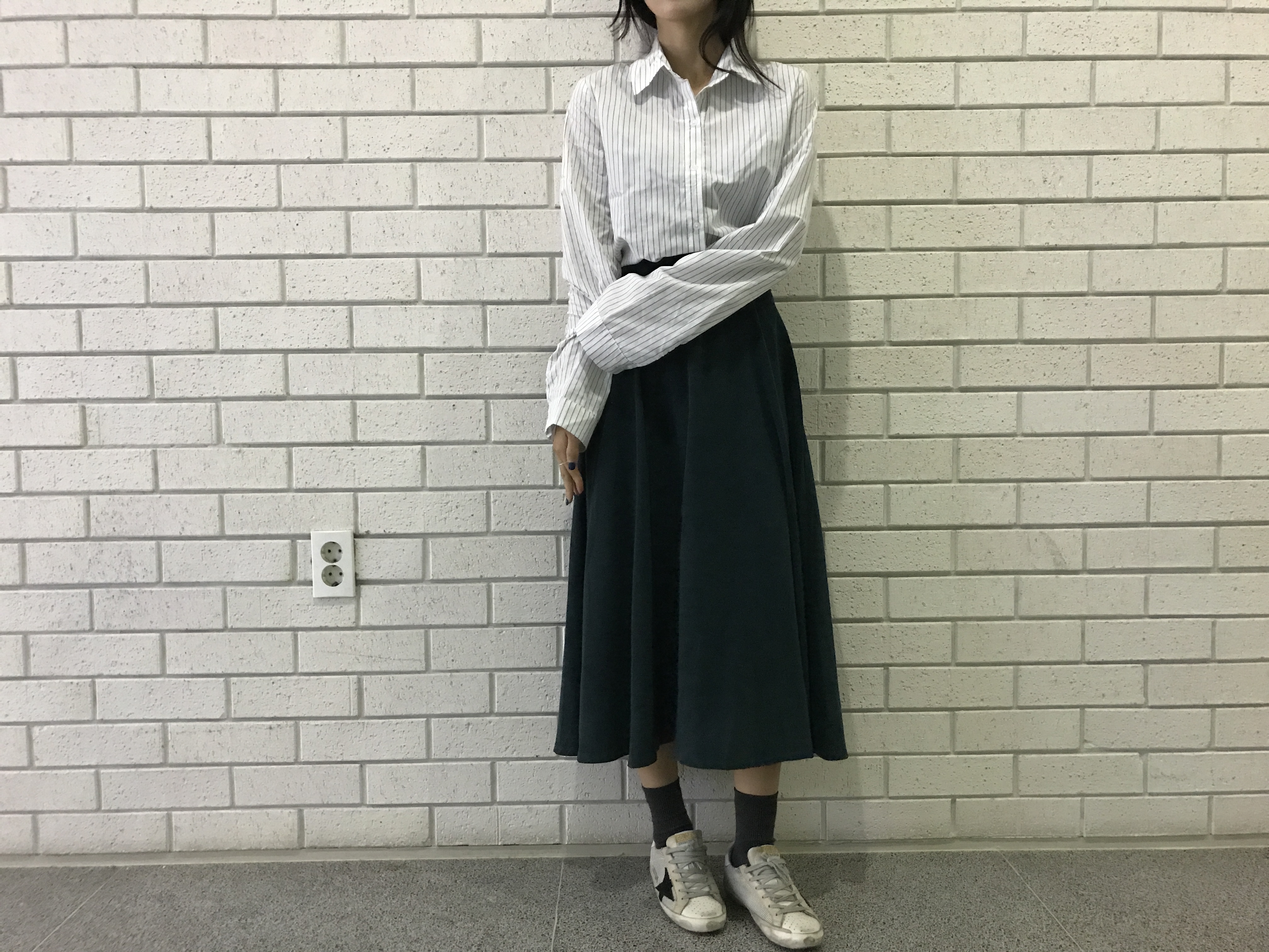 Suede Flare skirt Winter skirt Pleated check Long 