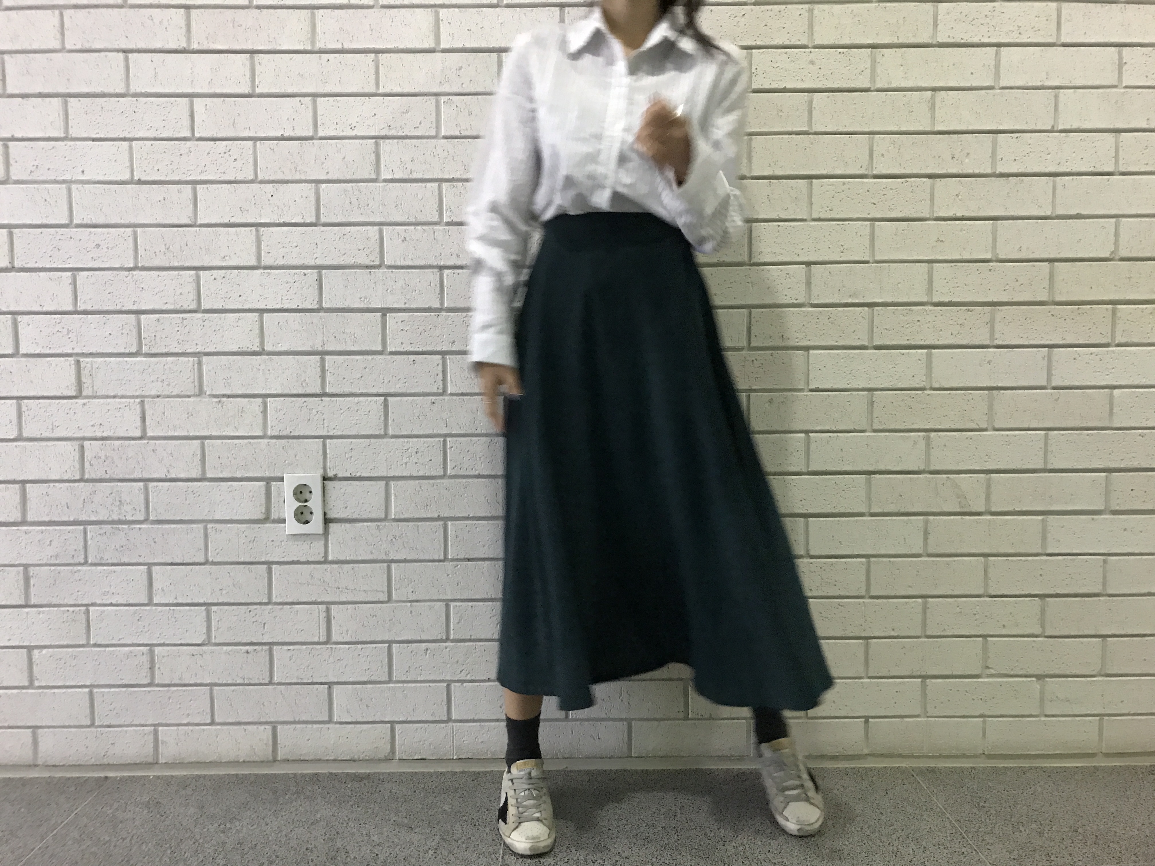 Suede Flare skirt Winter skirt Pleated check Long 