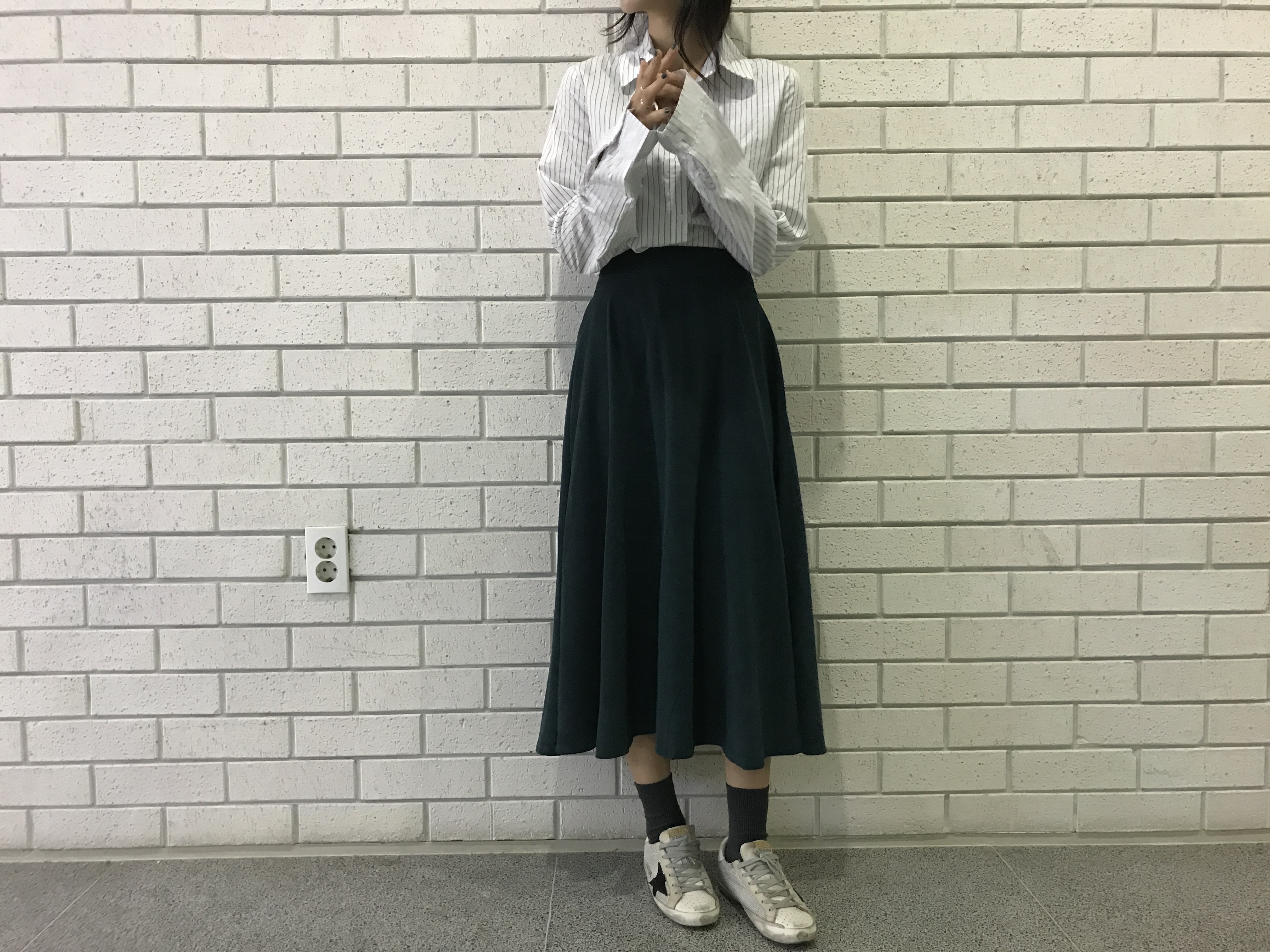 Suede Flare skirt Winter skirt Pleated check Long 