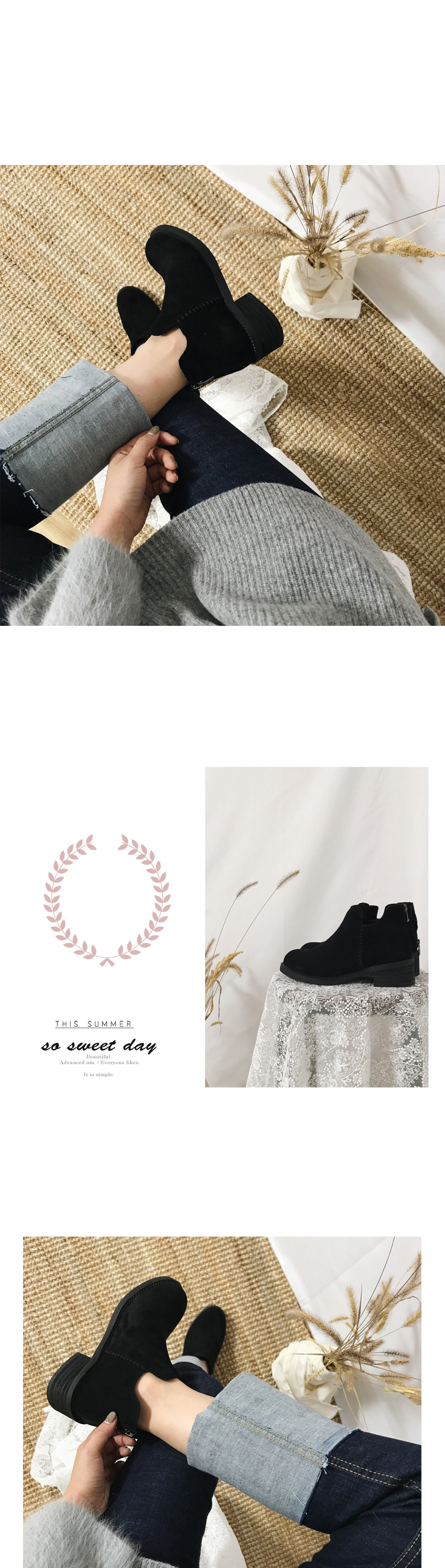 Natural cowhide leather boots Ankle mid-heeled tax