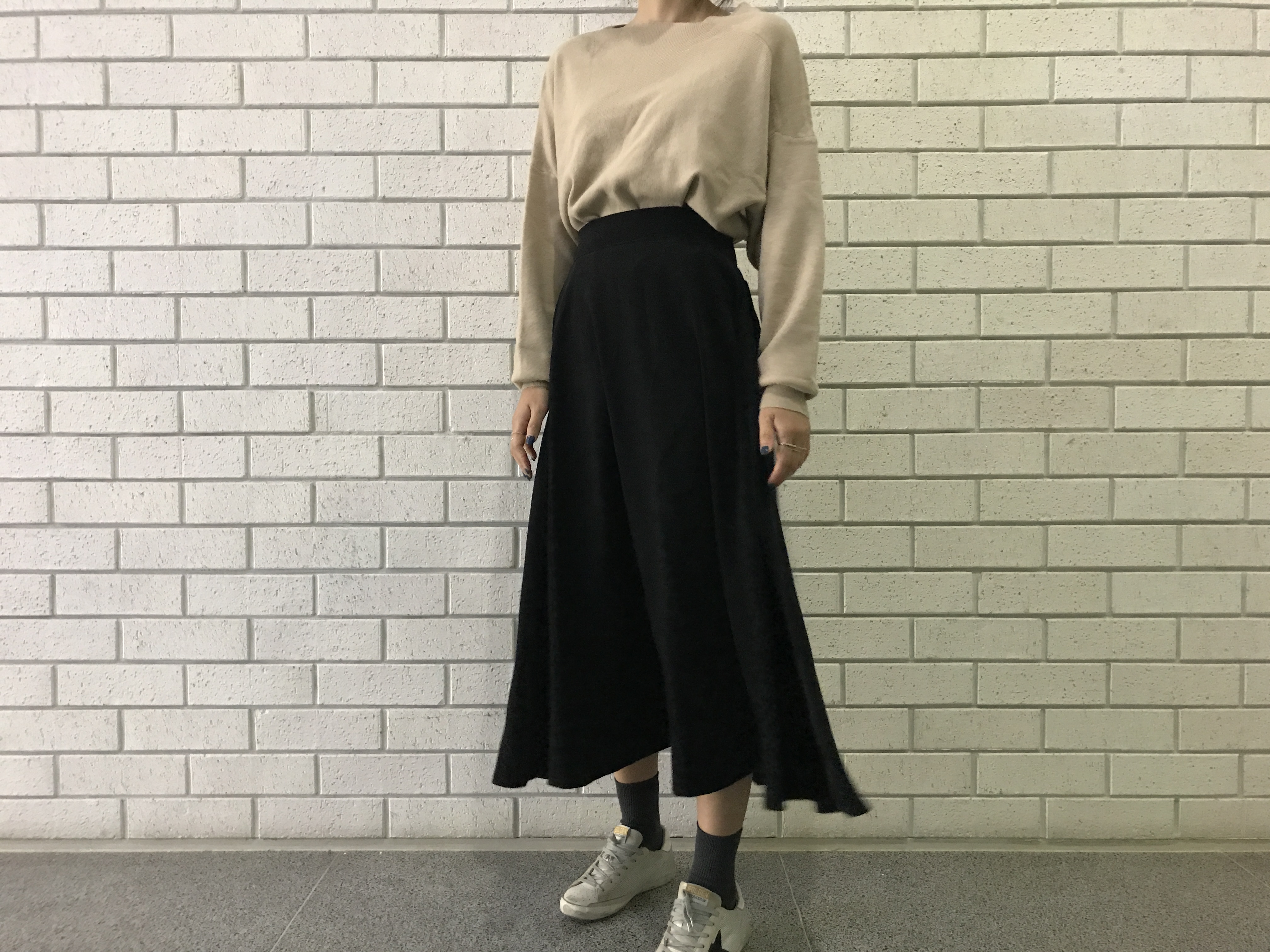 Suede Flare skirt Winter skirt Pleated check Long 