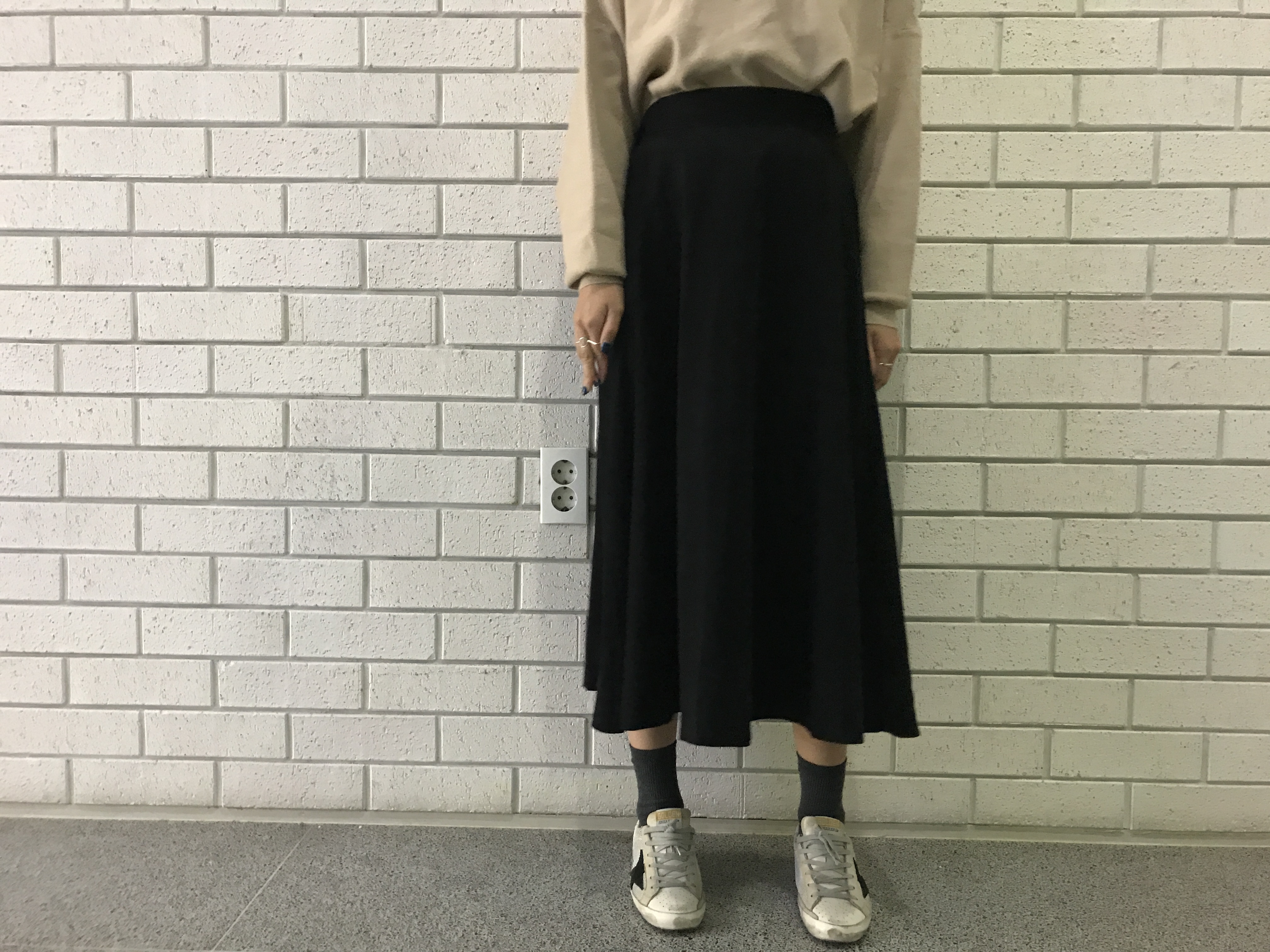Suede Flare skirt Winter skirt Pleated check Long 