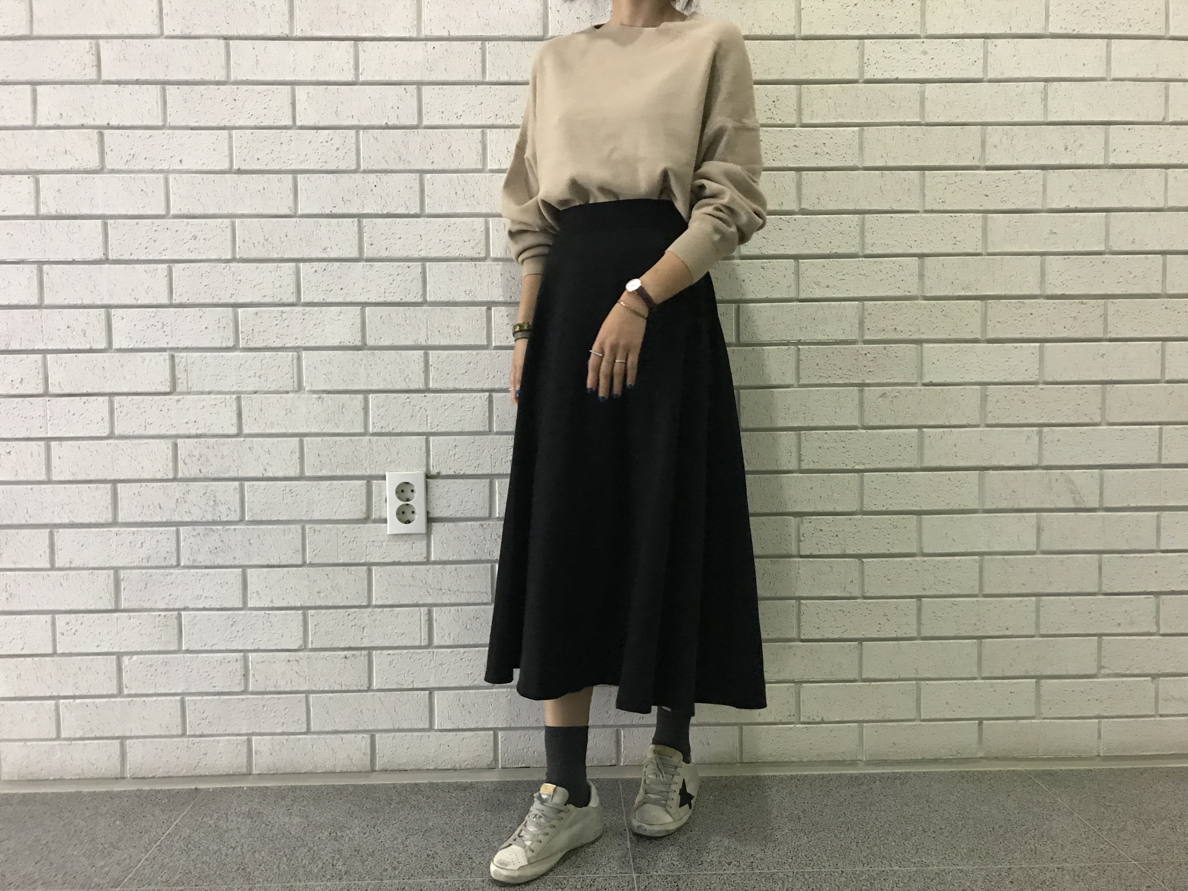Suede Flare skirt Winter skirt Pleated check Long 