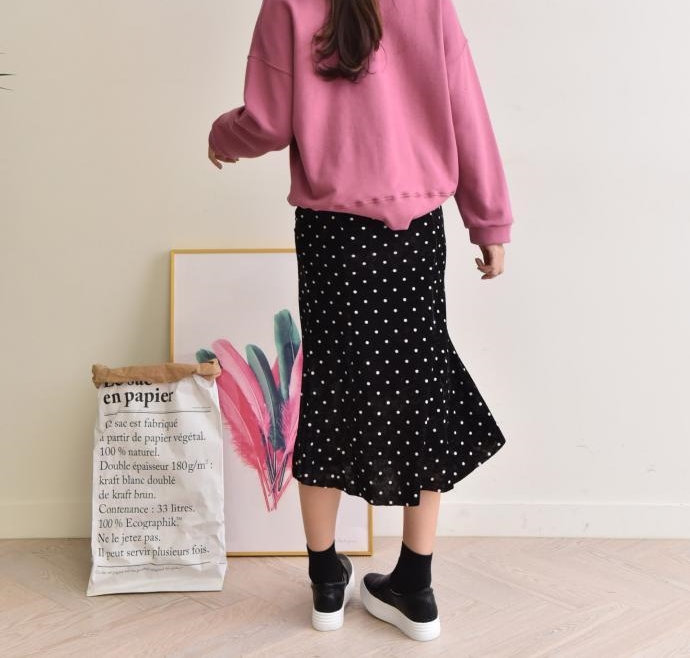 Velvet polka dot skirt dot mermaid long skirt