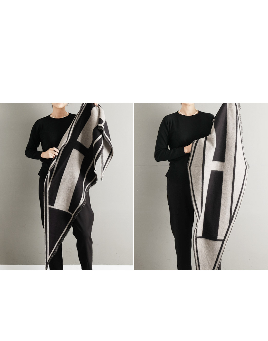 H logo two-sided triangular shoulder shawl autumn 