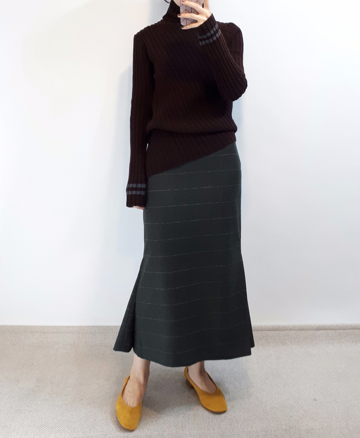 Check-Side Pleated Skirt 2C Long Moment Hairstyle 