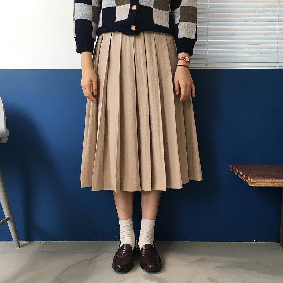 Vivegir Fall Winter Pleated Bohemian Skirt Navy, B