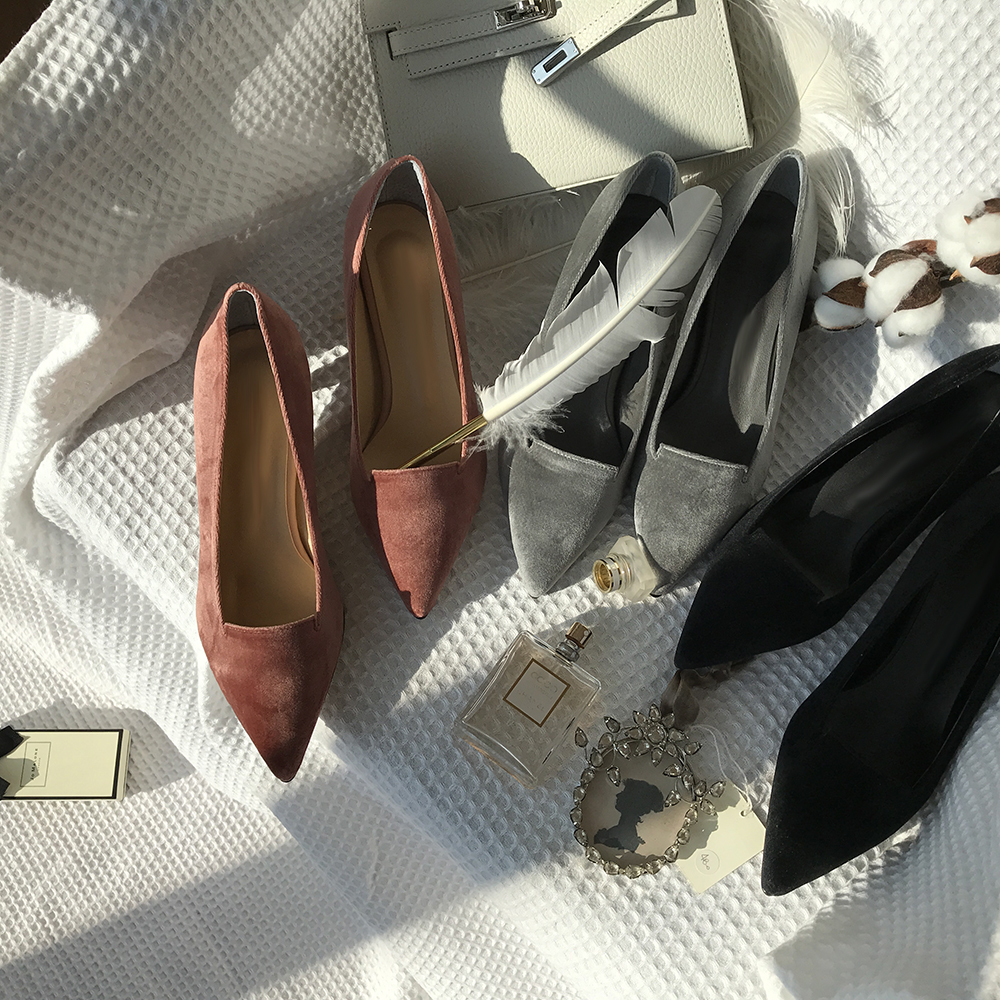 Velvet winter stiletto 5cm, 7cm middle heel shoes 