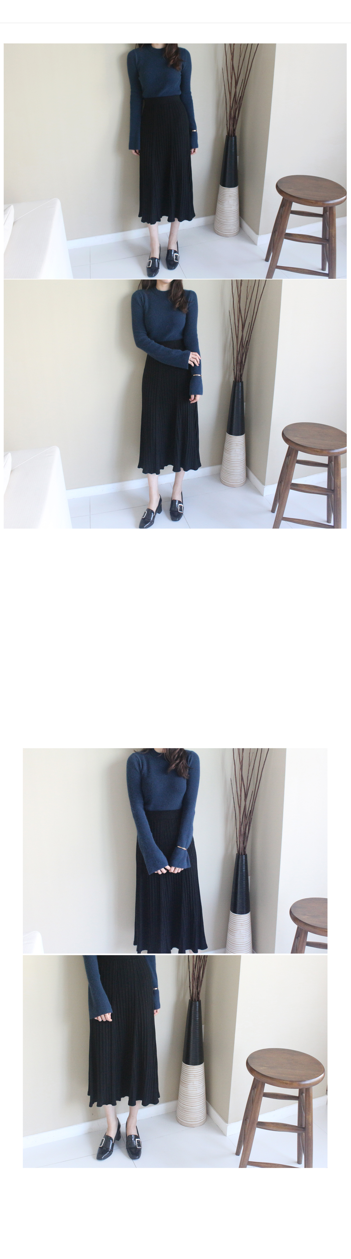 Pleated bending knit long skirt Black pitch Pink g