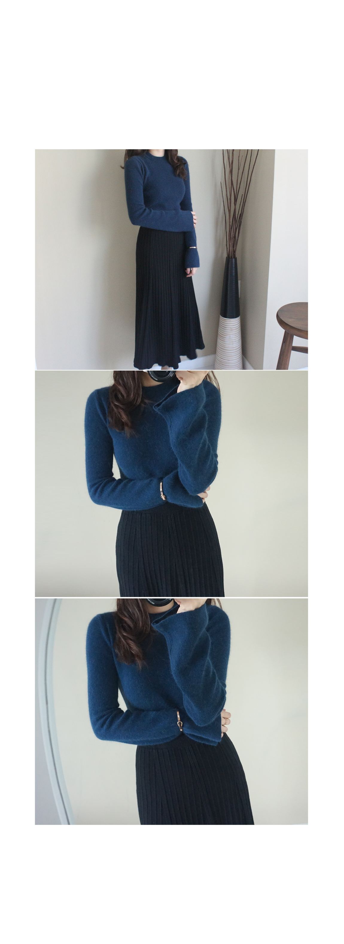 Pleated bending knit long skirt Black pitch Pink g