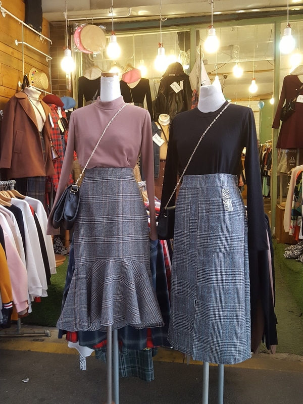 Front Glen check pocket Long skirt H. long skirt