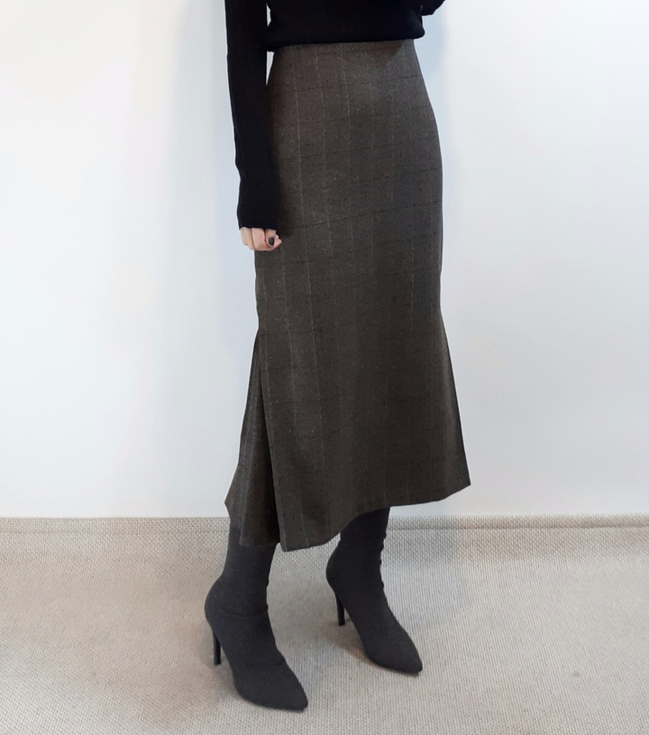 Check-Side Pleated Skirt 2C Long Moment Hairstyle 