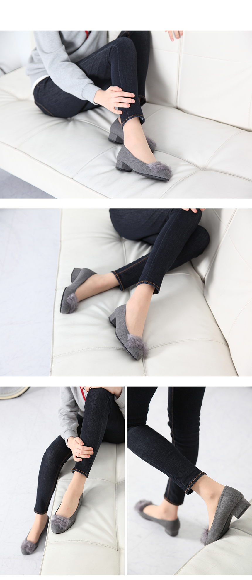 Natural mink fur mid-heel pumps Domestic handmade 