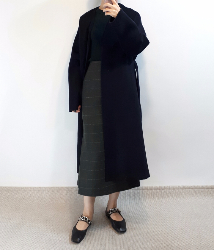 Check-Side Pleated Skirt 2C Long Moment Hairstyle 