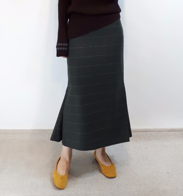 Check-Side Pleated Skirt 2C Long Moment Hairstyle 