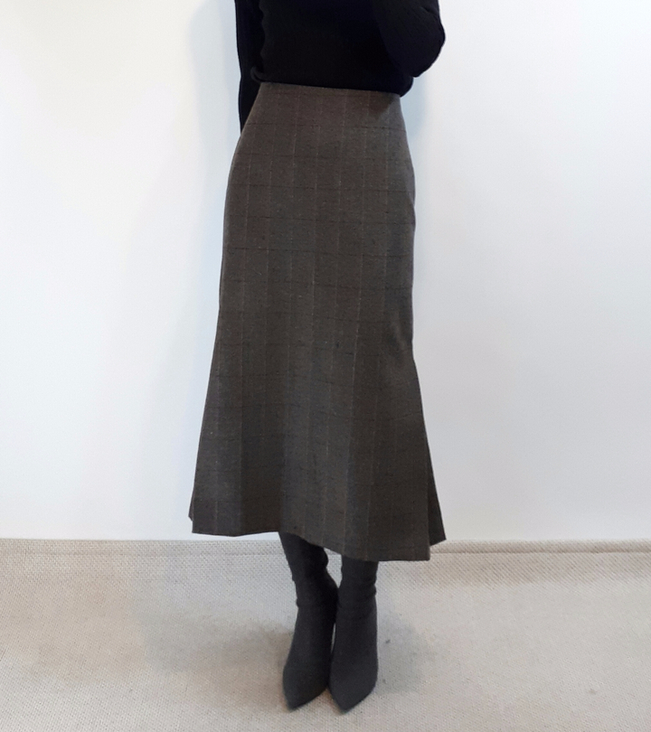 Check-Side Pleated Skirt 2C Long Moment Hairstyle 
