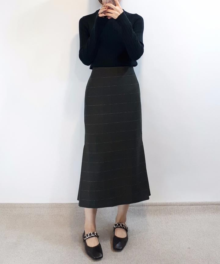 Check-Side Pleated Skirt 2C Long Moment Hairstyle 