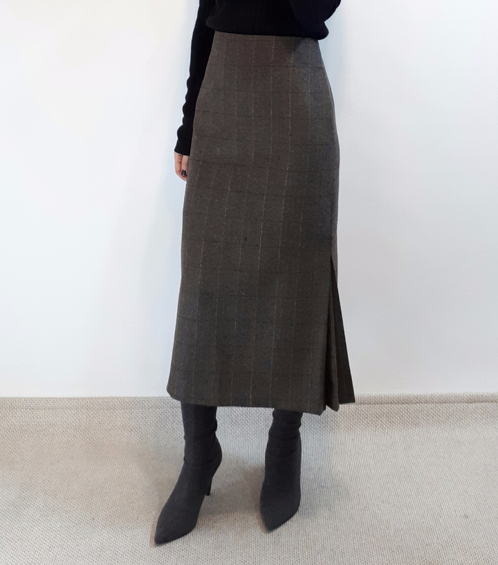 Check-Side Pleated Skirt 2C Long Moment Hairstyle 