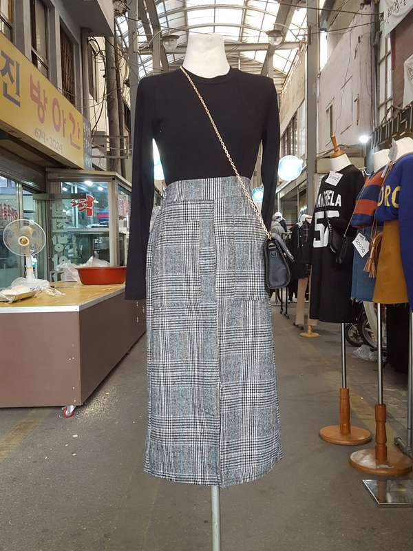 Front Glen check pocket Long skirt H. long skirt