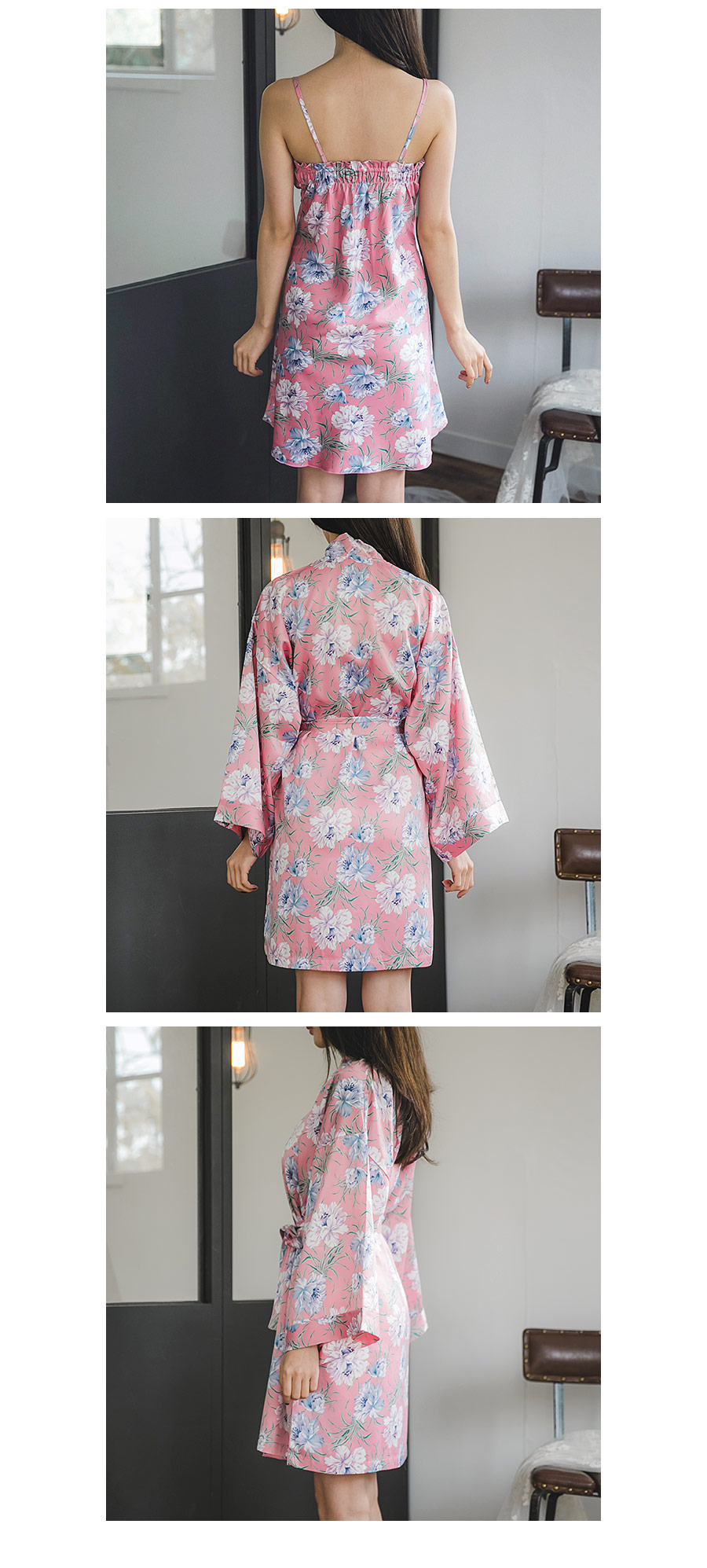 Shy Flower Dry Silk Sexy Homewear One Piece Gown S