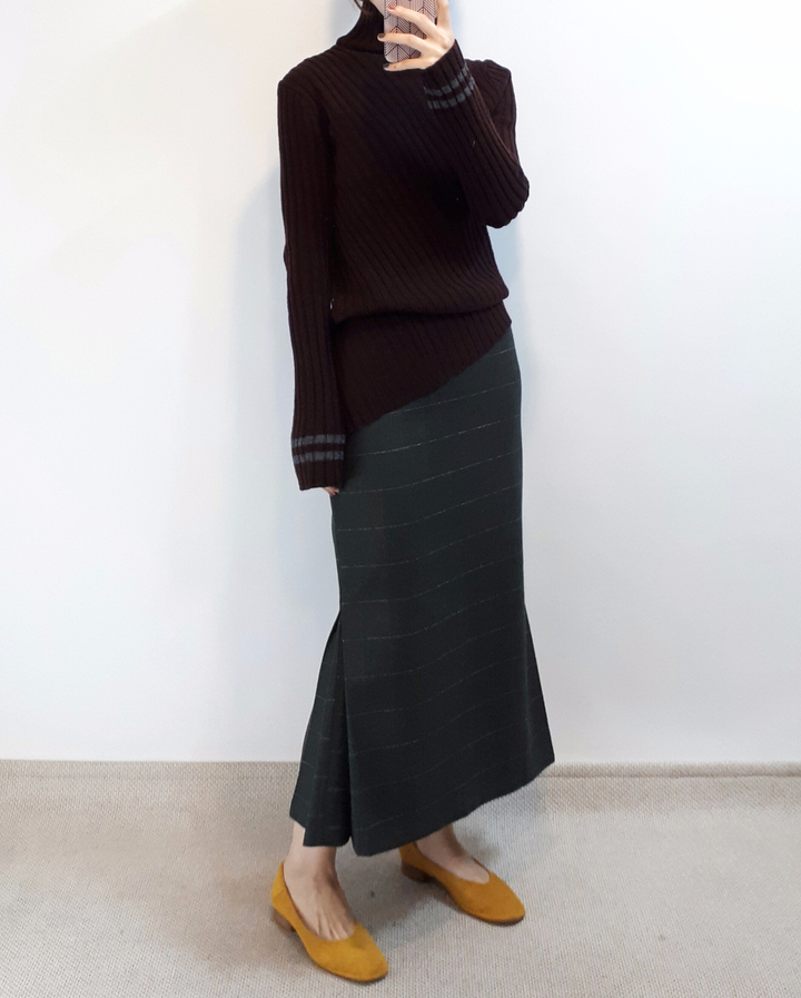 Check-Side Pleated Skirt 2C Long Moment Hairstyle 