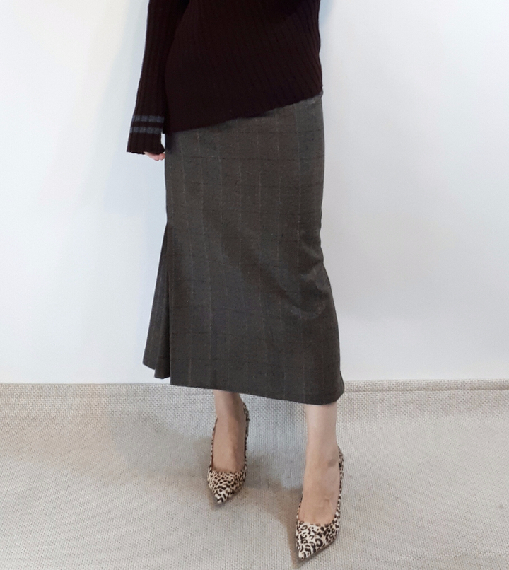 Check-Side Pleated Skirt 2C Long Moment Hairstyle 