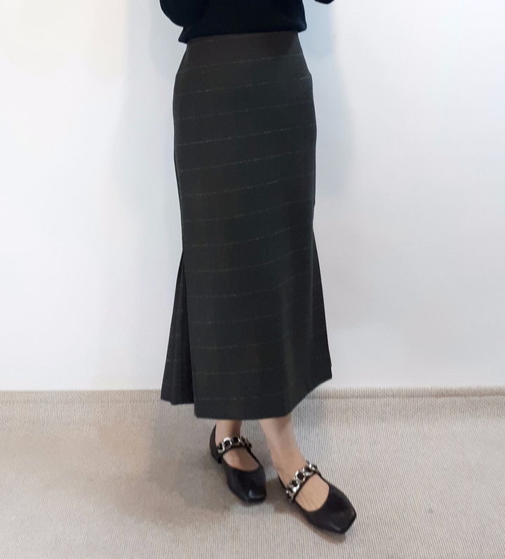 Check-Side Pleated Skirt 2C Long Moment Hairstyle 