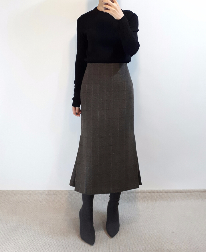 Check-Side Pleated Skirt 2C Long Moment Hairstyle 