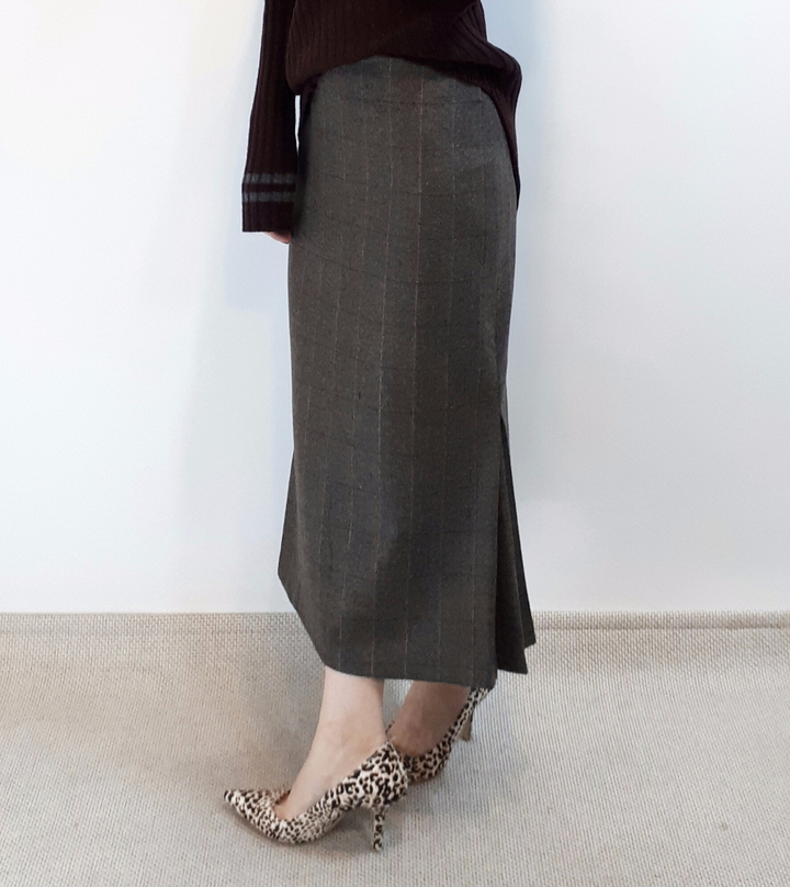 Check-Side Pleated Skirt 2C Long Moment Hairstyle 