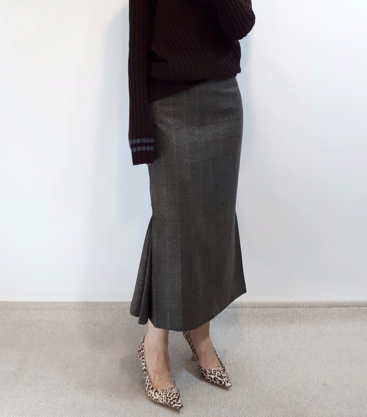 Check-Side Pleated Skirt 2C Long Moment Hairstyle 