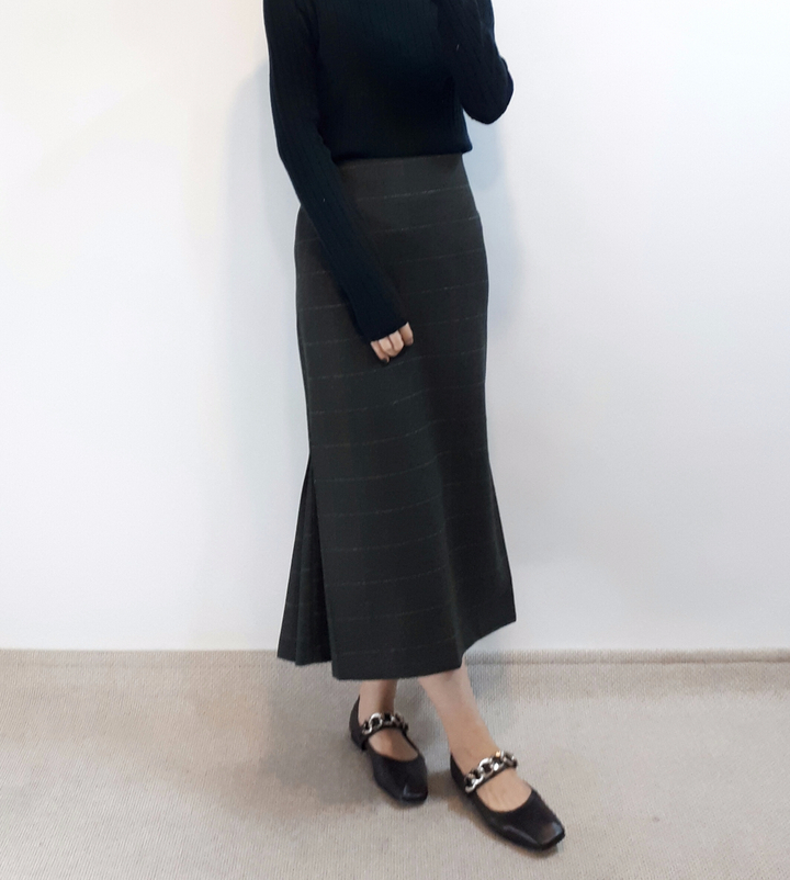 Check-Side Pleated Skirt 2C Long Moment Hairstyle 