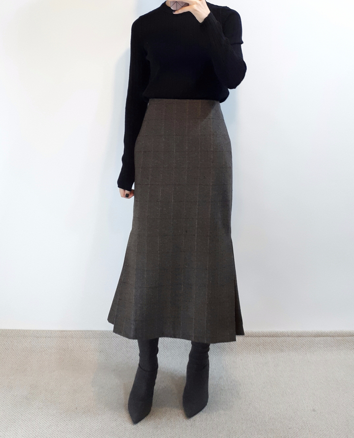 Check-Side Pleated Skirt 2C Long Moment Hairstyle 