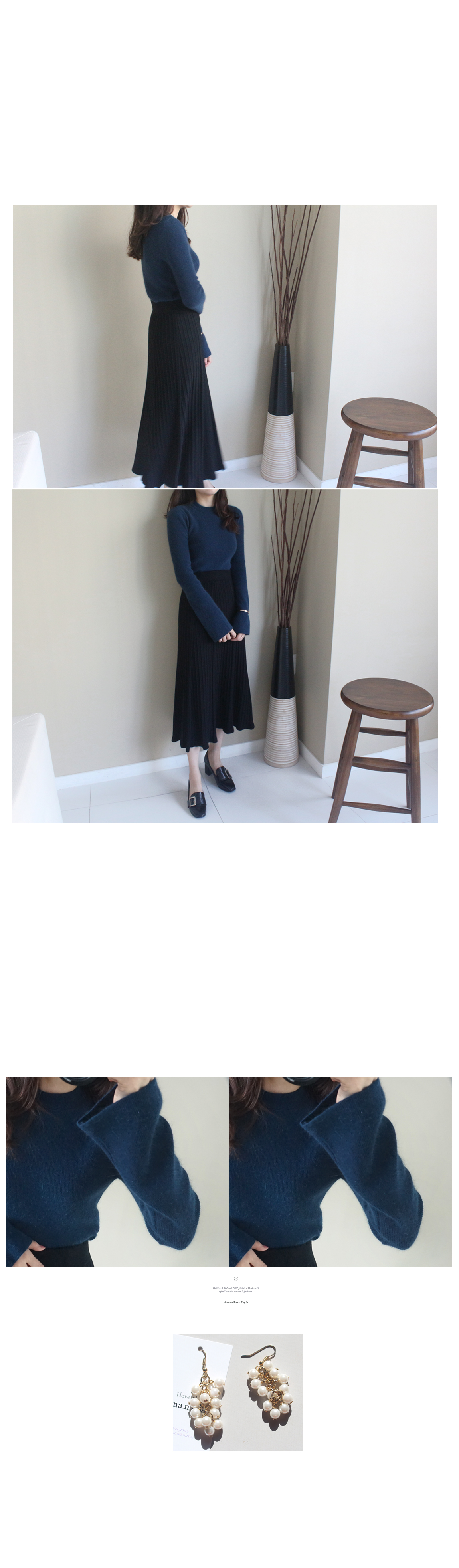 Pleated bending knit long skirt Black pitch Pink g