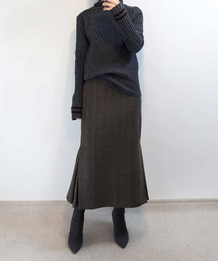 Check-Side Pleated Skirt 2C Long Moment Hairstyle 