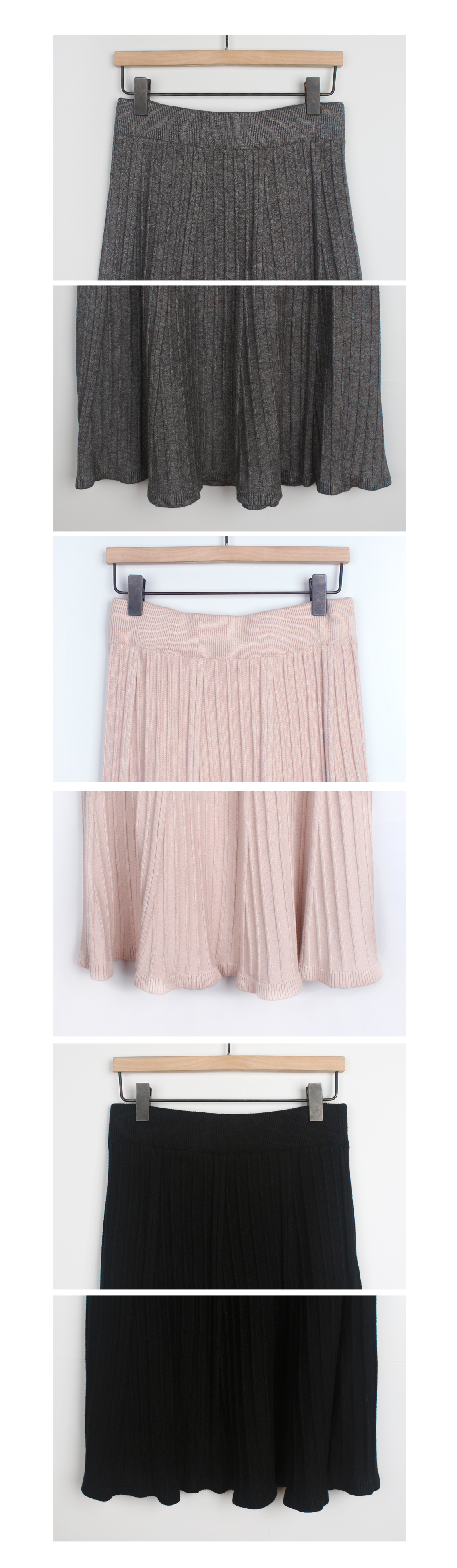 Pleated bending knit long skirt Black pitch Pink g