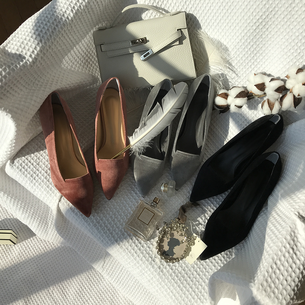 Velvet winter stiletto 5cm, 7cm middle heel shoes 