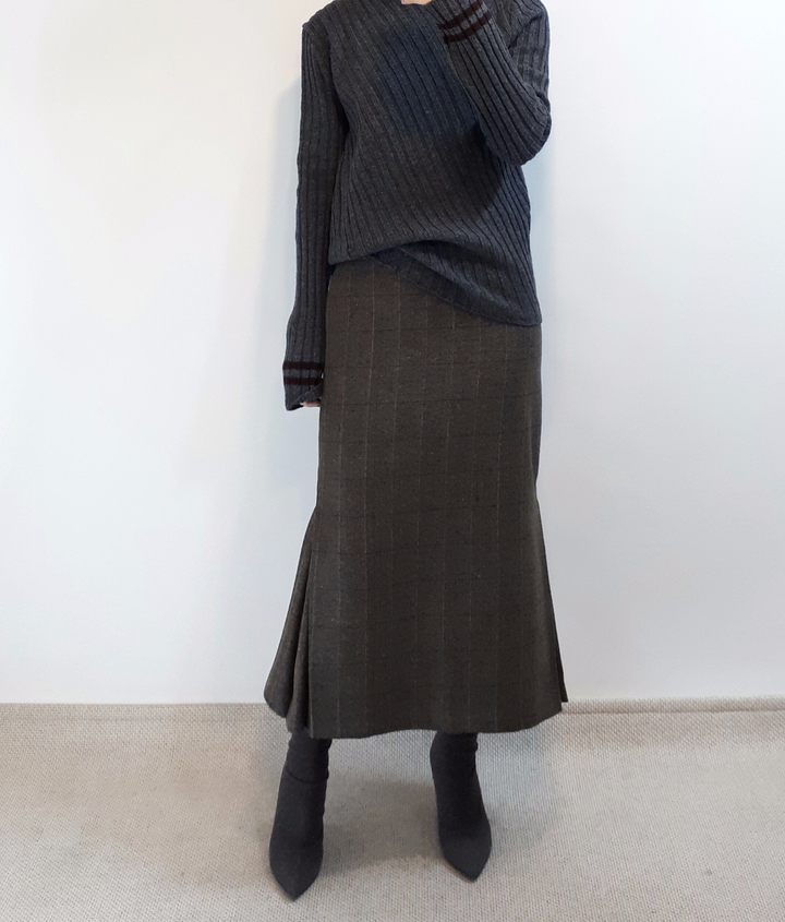 Check-Side Pleated Skirt 2C Long Moment Hairstyle 