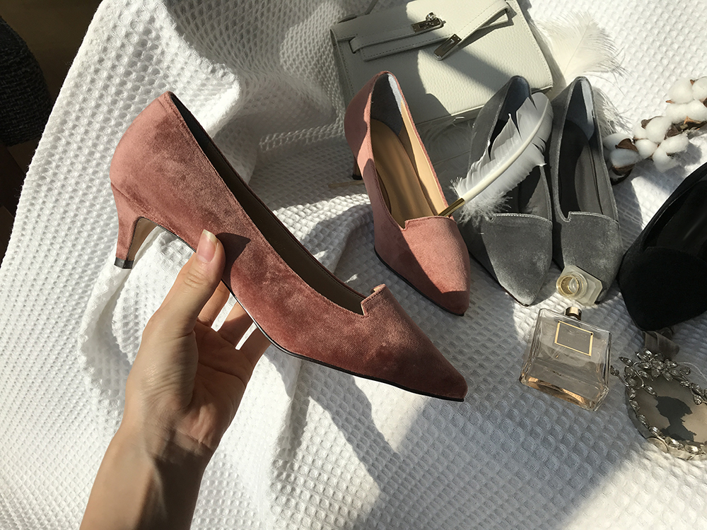 Velvet winter stiletto 5cm, 7cm middle heel shoes 