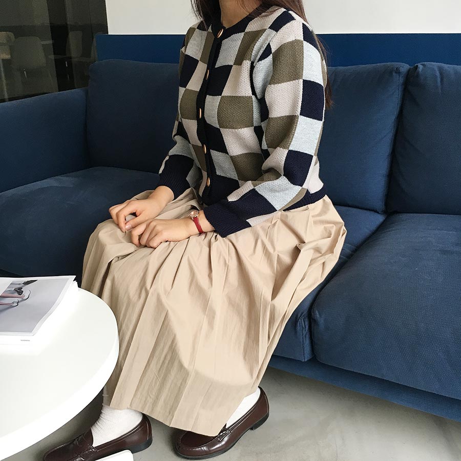 Vivegir Fall Winter Pleated Bohemian Skirt Navy, B