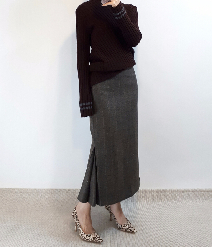 Check-Side Pleated Skirt 2C Long Moment Hairstyle 