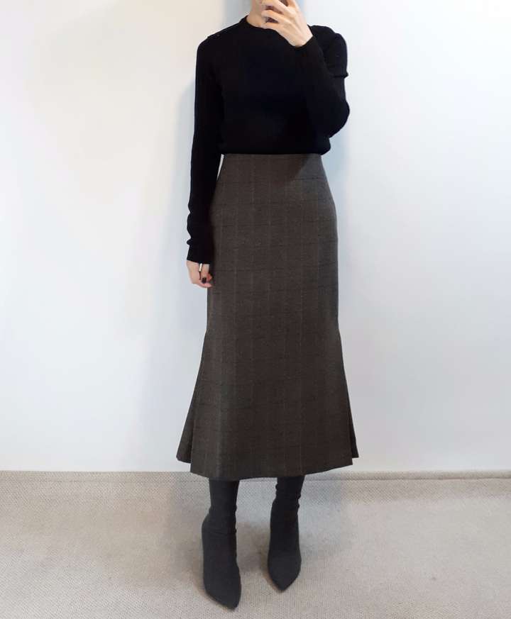 Check-Side Pleated Skirt 2C Long Moment Hairstyle 