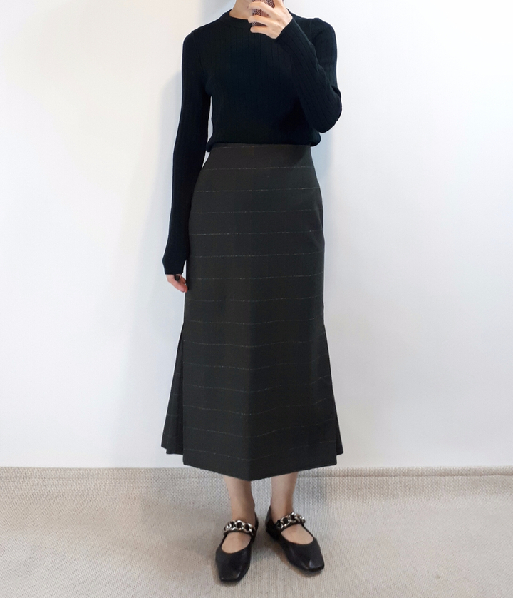 Check-Side Pleated Skirt 2C Long Moment Hairstyle 