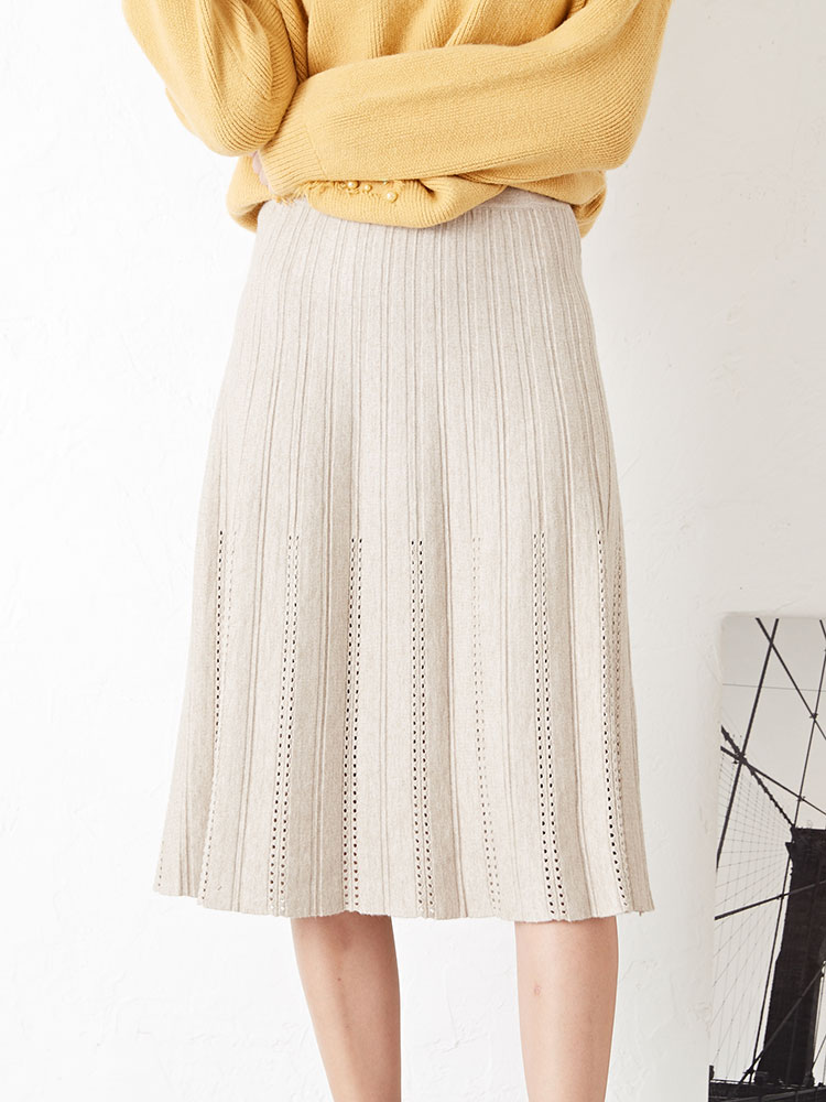 Punching Flare Knit Long Skirt Feminine Date Coord